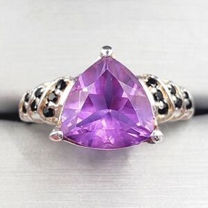 Lavendar Alexite & Thai Black Spinel 925 Sterling Silver Color Changing Ring